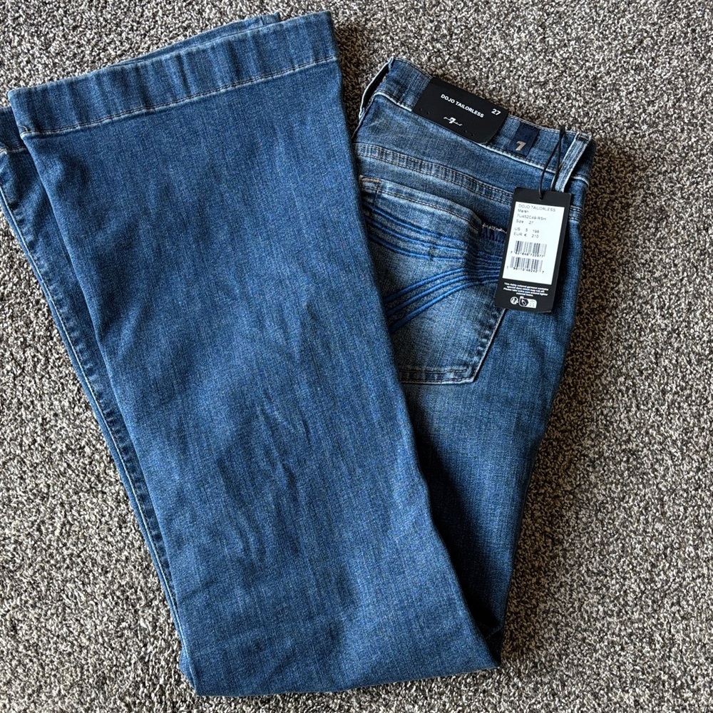 7 For All Mankind Women's Blue Wide Leg Jeans